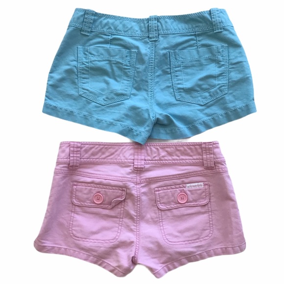 AEROPOSTALE Low-Rise Canvas Shorty Shorts w/ Pockets Pink & Light Blue size 1/2 - Picture 2 of 7